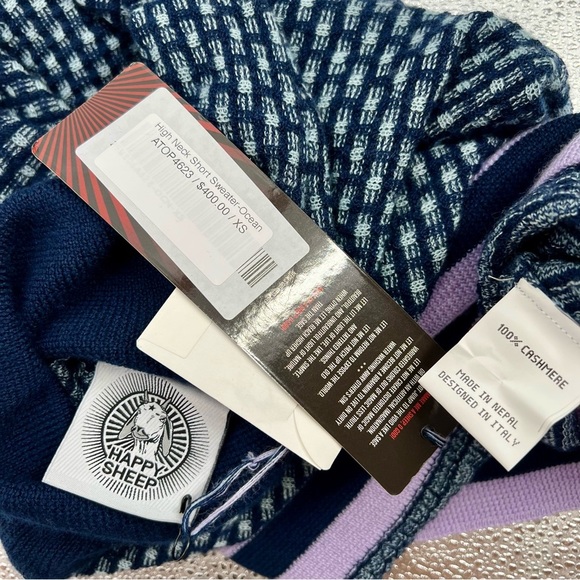 NWT Happy Sheep Turtleneck Ugly Sweater Pullover Fair Isle Striped Cashmere XS - Picture 9 of 12